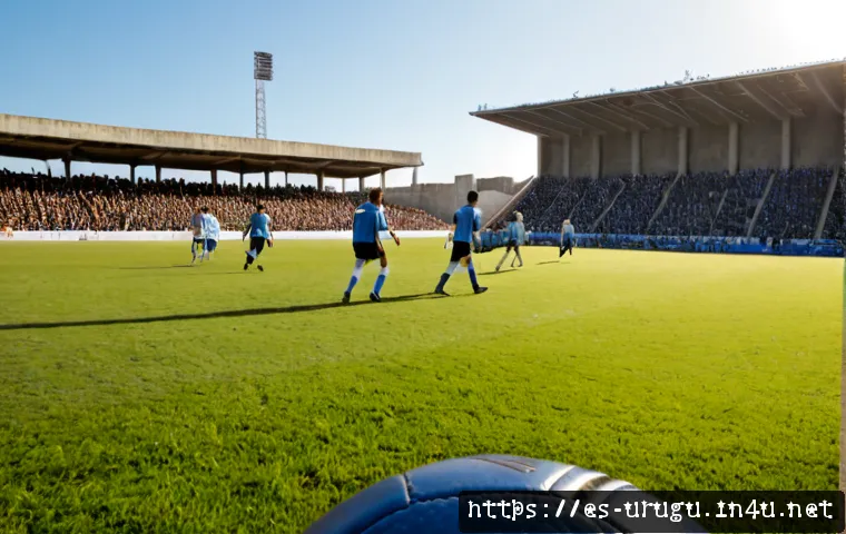 우루과이 축구 역사 - Photorealistic historic football scene in Montevideo, Uruguay, 1930s atmosphere: adult male players ...